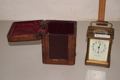 Lot 127 - Brass cased carriage clock, the white enamel...