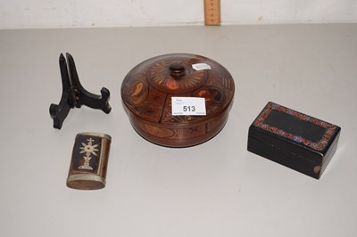 Lot 513 - Small papier mache box, hardwood snuff box and...