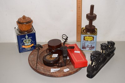 Lot 560 - Mixed Lot: Turned wooden plate, vintage tins etc