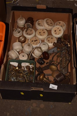 Lot 604 - Box of various vintage light fittings, door...
