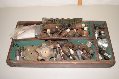 Lot 626 - Box of vintage spark plugs etc
