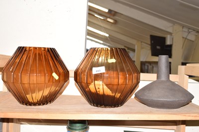 Lot 653 - A pair of modern tapered glass vases and a...