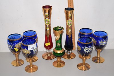 Lot 660 - A group of Bohemian gilt glass vases and wines