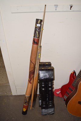 Lot 714 - A modern didgeridoo and a quantity of pool cues