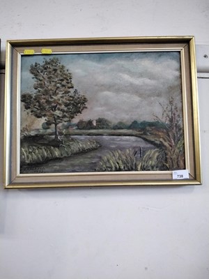 Lot 738 - Garrod oil on board study of a river scene