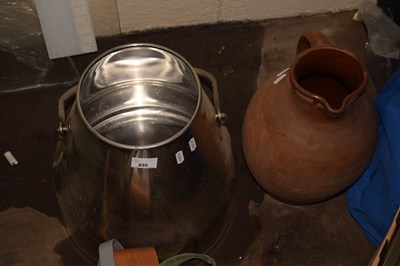 Lot 855 - A small steel milk churn and a stone ware jug