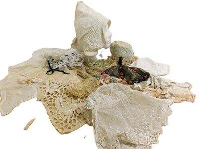 Lot 97 - A quantity of bonnets, caps, hats and lace