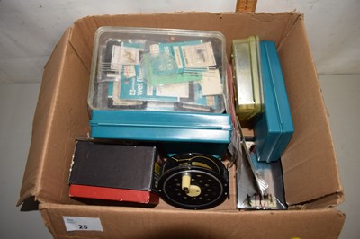 Lot 25 - A box of various fishing flies etc