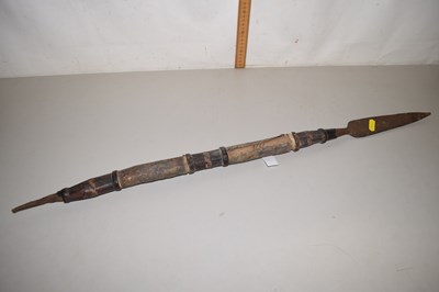 Lot 76 - A small tribal spear with leather mounted handle