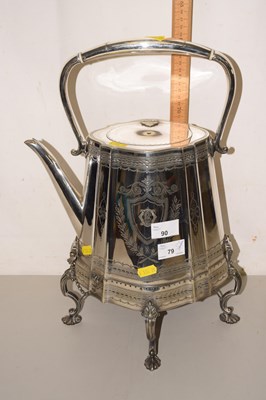 Lot 90 - A Victorian silver plated spirit kettle