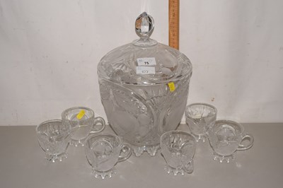 Lot 177 - A cut glass punch bowl with cups