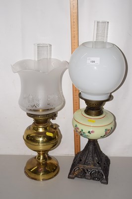 Lot 199 - A Victorian oil lamp with opaque glass shade,...