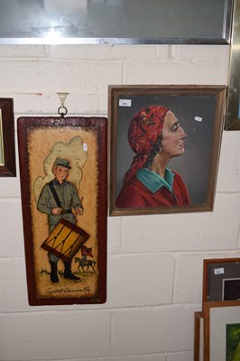 Lot 278 - Portrait of a woman in a red headscarf...