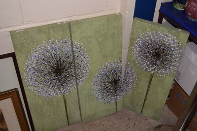 Lot 315 - Canvas triptych picture of Allium Flowers