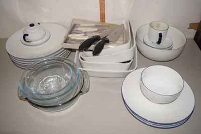 Lot 582 - White and blue trim dinner wares together with...