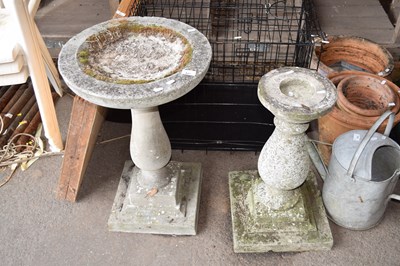 Lot 437 - A composite bird bath on plinth together with...