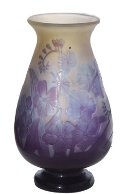 Lot 1 - A Galle vase, the baluster body with etched...