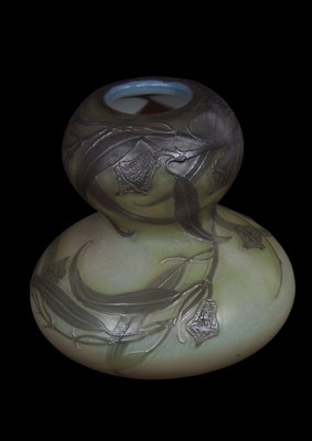 Lot 3 - A Galle double gourd vase with etched floral...