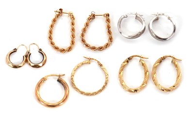 Lot 151 - A quantity of gold and yellow metal earrings:...