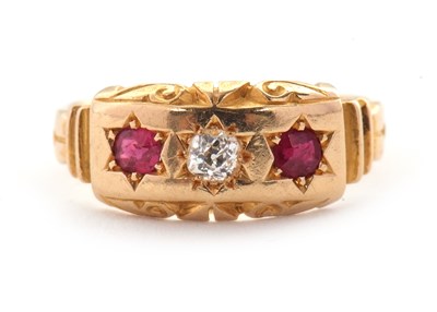 Lot 16 - A late Victorian 18ct ruby and diamond ring,...