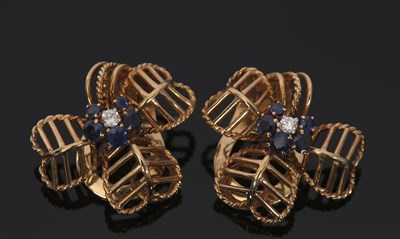 Lot 293 - A pair of 18ct sapphire and diamond earclips,...