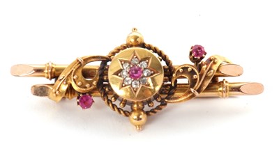 Lot 108 - A Victorian 15ct ruby and diamond brooch, with...