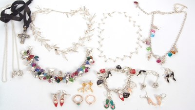 Lot 208 - A mixed lot of silver and costume jewellery:...