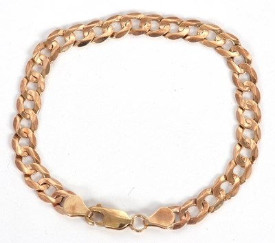 Lot 174 - A 9ct curblink bracelet, with tapered ends...