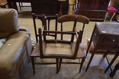 Lot 329 - TWO CANE SEATED CHAIRS AND A CANE SEATED STOOL...