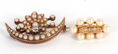 Lot 86 - A seed pearl and diamond brooch, the crescent...