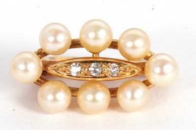 Lot 86 - A seed pearl and diamond brooch, the crescent...