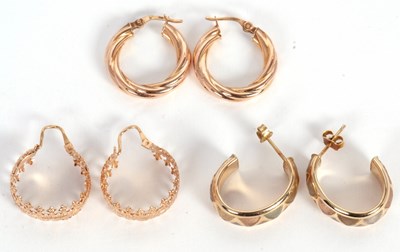 Lot 172 - Three pairs of 9ct earrings: to include a pair...