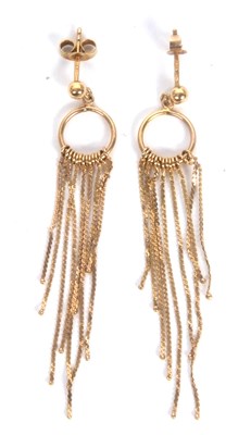 Lot 115 - A pair of tassel earrings, with hops with...