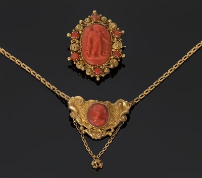 Lot 299 - A 19th century coral brooch and necklace: the...