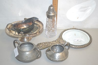 Lot 21 - Pewter milk jug and sugar bowl together with...