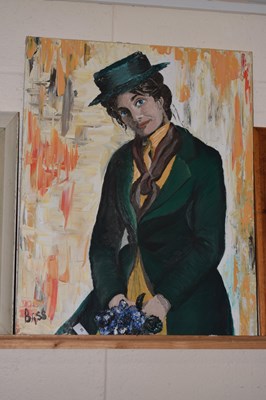 Lot 30 - Oil on canvas painting of a young lady signed...