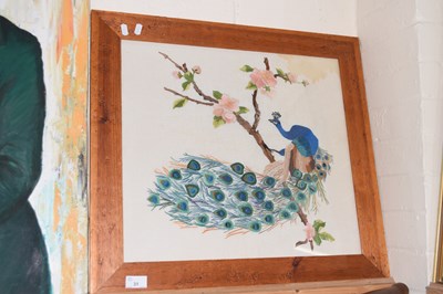 Lot 31 - A framed embroidery of a peacock on a branch