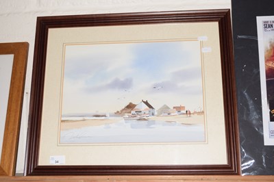 Lot 34 - Watercolour of a river scene, indistinctly...