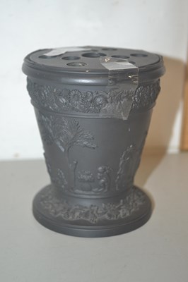 Lot 43 - A Wedgwood Black Basalt vase and pot pourri cover