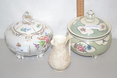 Lot 56 - Small unglazed porcelain jug and two jars and...