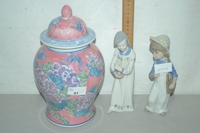 Lot 61 - A Chinese style vase and cover with pink...