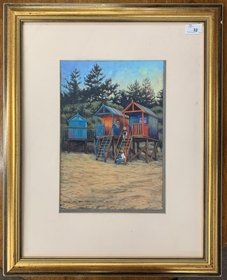 Lot 32 - British, contemporary, Beach scene with...