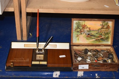 Lot 75 - A wooden desk set with pen together with small...