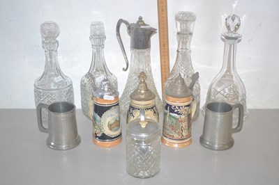 Lot 157 - Group of ceramic beer steins, glass decanters,...