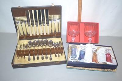 Lot 177 - Two boxed cut glass brandy glasses, a vintage...