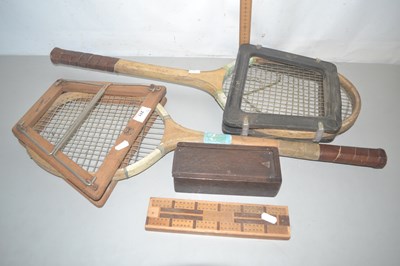 Lot 211 - Two vintage tennis rackets in frames with...