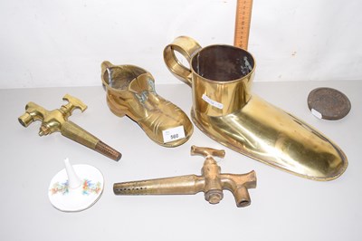 Lot 560 - Quantity of metal wares, brass shoe, further...