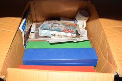 Lot 627 - A box of various model train boxes, books and...