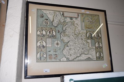 Lot 697 - A coloured print Map of Lancaster