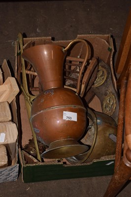 Lot 753 - Box of assorted wooden copper and brass wares